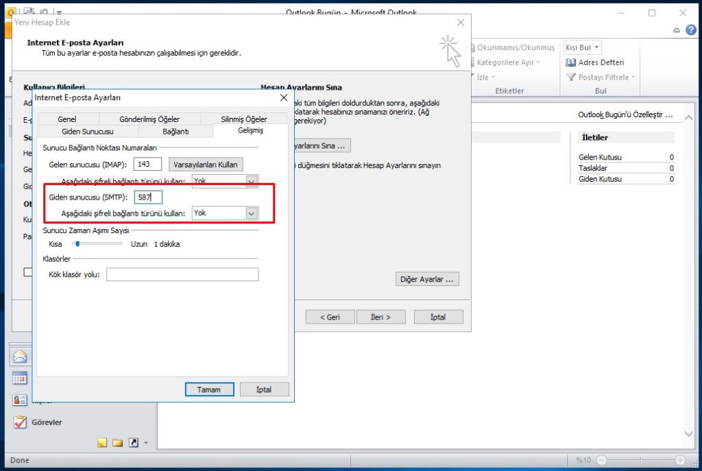 IMAP Mail kurulum ayarları