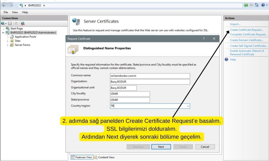 Sertifika İsteği (CSR) Oluşturma 2. adım