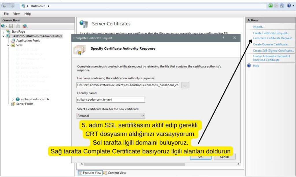 Sertifika Cevabını (CRT) IIS’e Yükleme