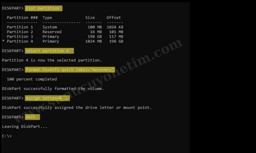 Windows Kurtarma Bölümü Taşıma ile C Diskini Büyütün